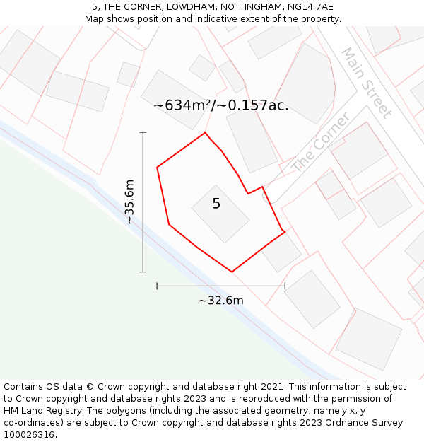 5, THE CORNER, LOWDHAM, NOTTINGHAM, NG14 7AE: Plot and title map