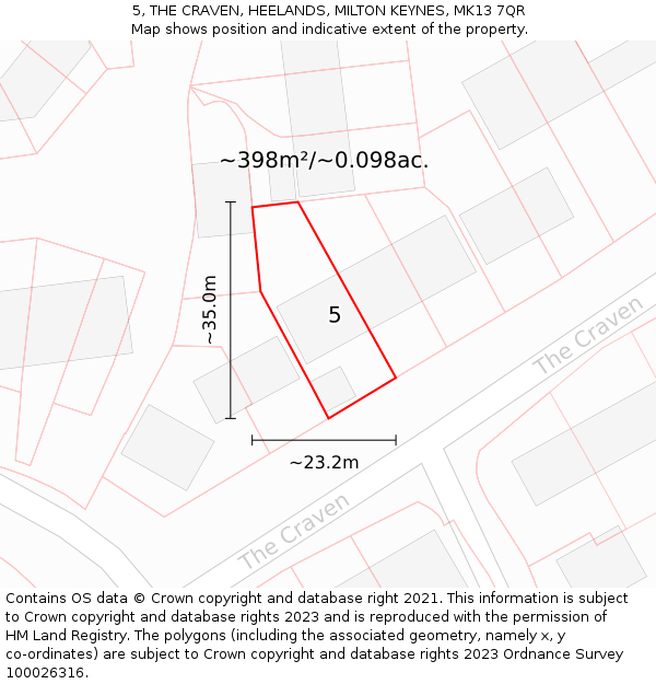 5, THE CRAVEN, HEELANDS, MILTON KEYNES, MK13 7QR: Plot and title map