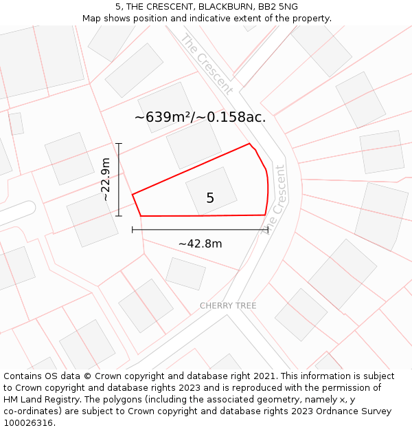 5, THE CRESCENT, BLACKBURN, BB2 5NG: Plot and title map