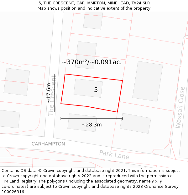 5, THE CRESCENT, CARHAMPTON, MINEHEAD, TA24 6LR: Plot and title map