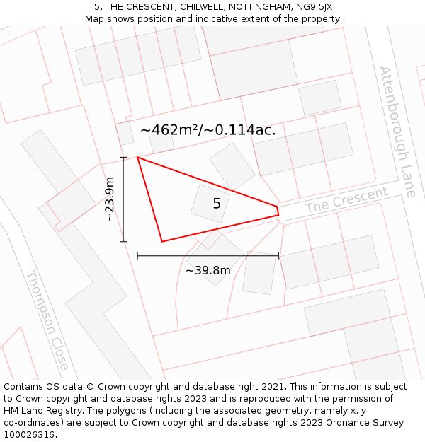 5, THE CRESCENT, CHILWELL, NOTTINGHAM, NG9 5JX: Plot and title map