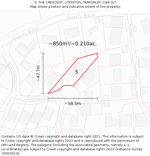 5, THE CRESCENT, UTKINTON, TARPORLEY, CW6 0LT: Plot and title map