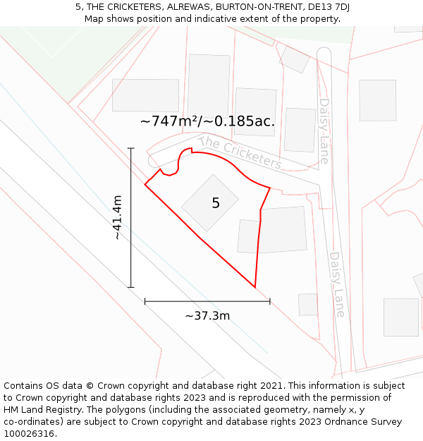 5, THE CRICKETERS, ALREWAS, BURTON-ON-TRENT, DE13 7DJ: Plot and title map