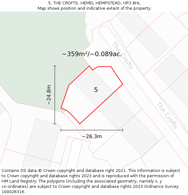 5, THE CROFTS, HEMEL HEMPSTEAD, HP3 8HL: Plot and title map