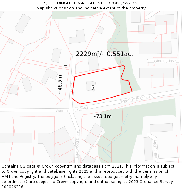 5, THE DINGLE, BRAMHALL, STOCKPORT, SK7 3NF: Plot and title map