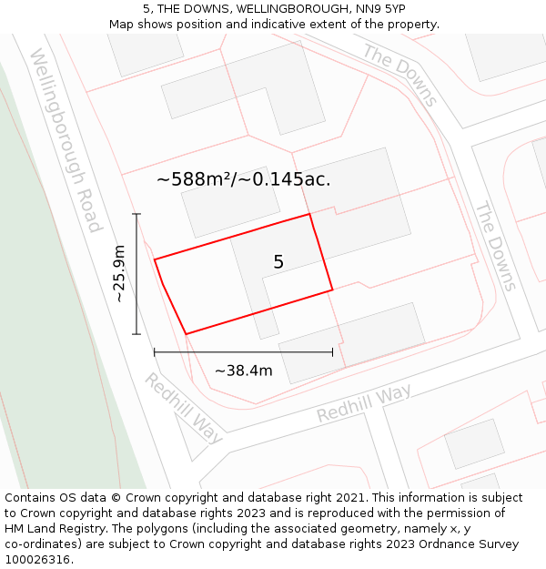 5, THE DOWNS, WELLINGBOROUGH, NN9 5YP: Plot and title map
