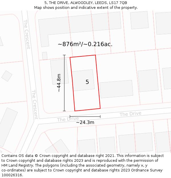 5, THE DRIVE, ALWOODLEY, LEEDS, LS17 7QB: Plot and title map