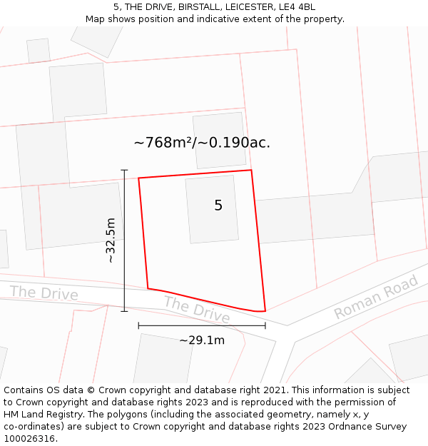 5, THE DRIVE, BIRSTALL, LEICESTER, LE4 4BL: Plot and title map