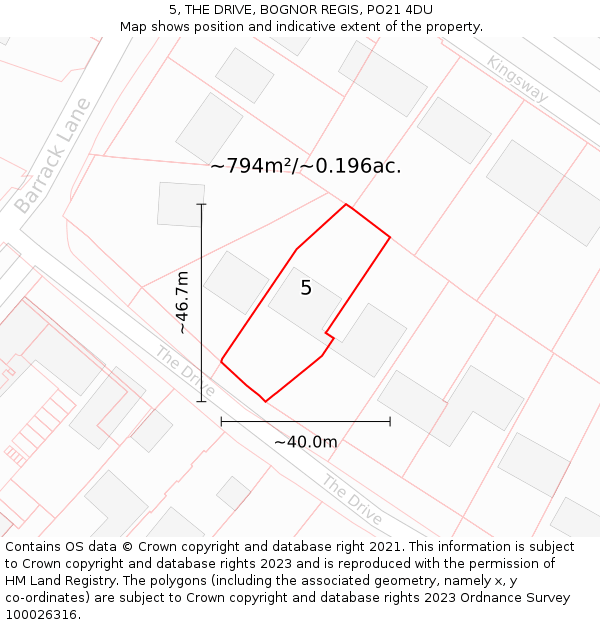 5, THE DRIVE, BOGNOR REGIS, PO21 4DU: Plot and title map