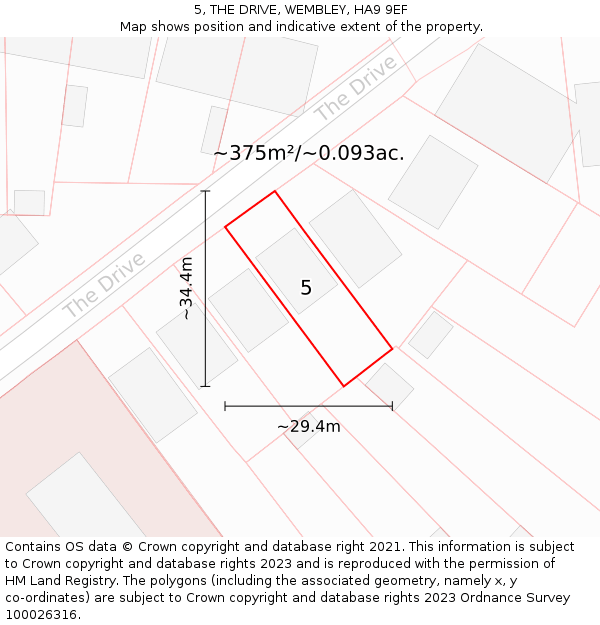 5, THE DRIVE, WEMBLEY, HA9 9EF: Plot and title map