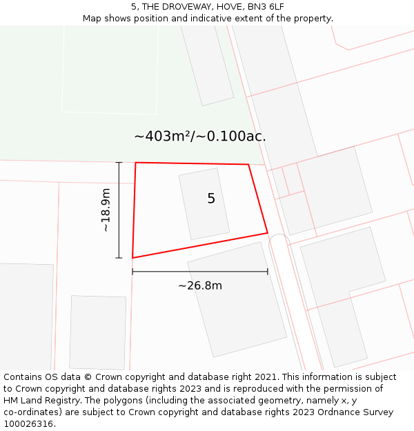 5, THE DROVEWAY, HOVE, BN3 6LF: Plot and title map