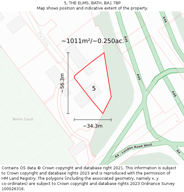 5, THE ELMS, BATH, BA1 7BP: Plot and title map