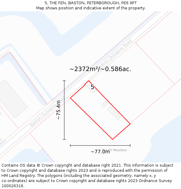 5, THE FEN, BASTON, PETERBOROUGH, PE6 9PT: Plot and title map