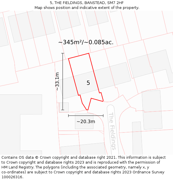 5, THE FIELDINGS, BANSTEAD, SM7 2HF: Plot and title map