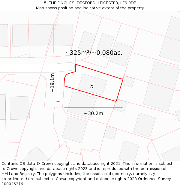 5, THE FINCHES, DESFORD, LEICESTER, LE9 9DB: Plot and title map