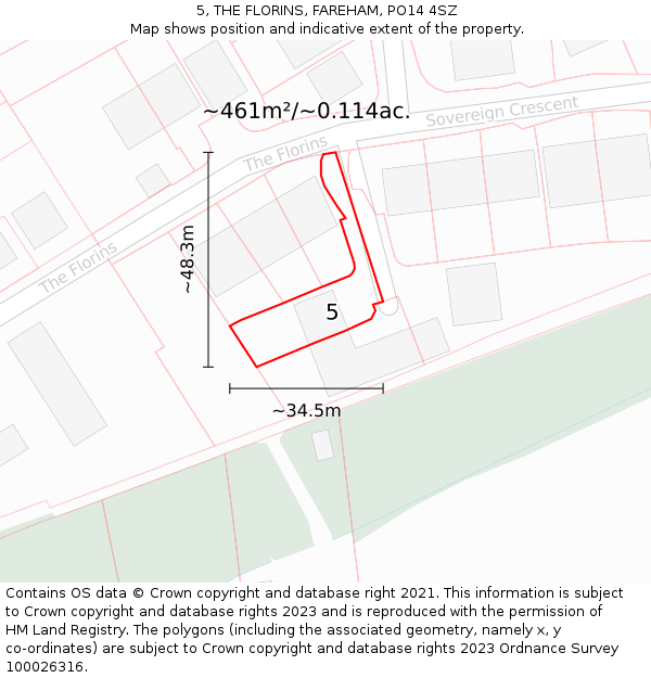 5, THE FLORINS, FAREHAM, PO14 4SZ: Plot and title map