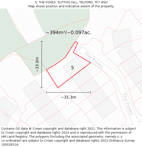 5, THE FOXES, SUTTON HILL, TELFORD, TF7 4NH: Plot and title map