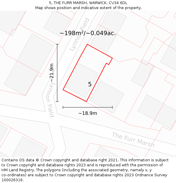 5, THE FURR MARSH, WARWICK, CV34 6DL: Plot and title map