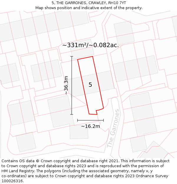 5, THE GARRONES, CRAWLEY, RH10 7YT: Plot and title map