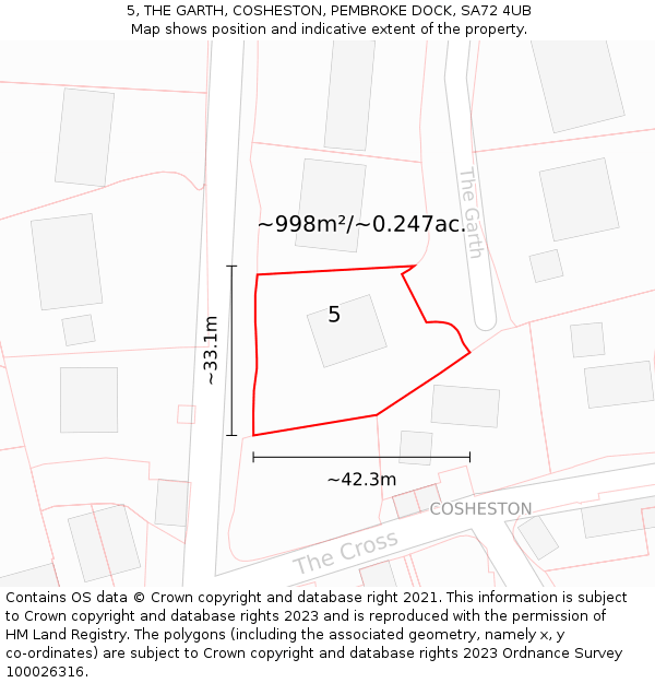 5, THE GARTH, COSHESTON, PEMBROKE DOCK, SA72 4UB: Plot and title map