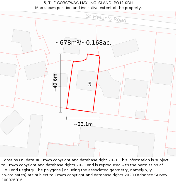 5, THE GORSEWAY, HAYLING ISLAND, PO11 0DH: Plot and title map