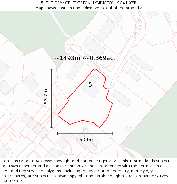 5, THE GRANGE, EVERTON, LYMINGTON, SO41 0ZR: Plot and title map