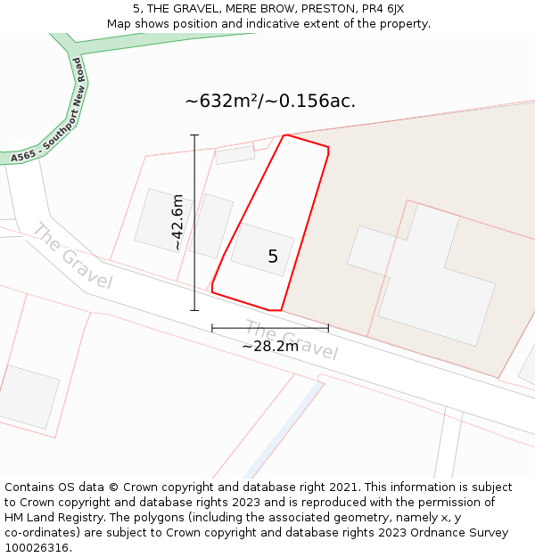 5, THE GRAVEL, MERE BROW, PRESTON, PR4 6JX: Plot and title map