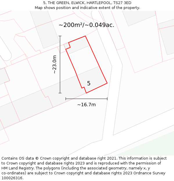 5, THE GREEN, ELWICK, HARTLEPOOL, TS27 3ED: Plot and title map