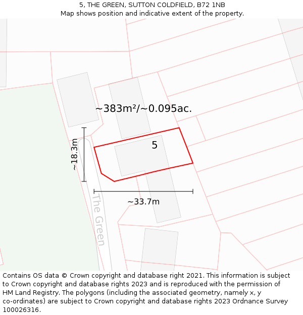 5, THE GREEN, SUTTON COLDFIELD, B72 1NB: Plot and title map