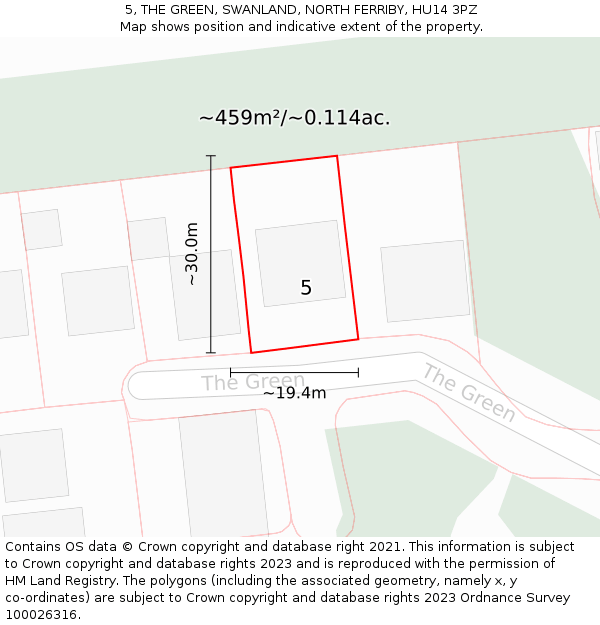 5, THE GREEN, SWANLAND, NORTH FERRIBY, HU14 3PZ: Plot and title map