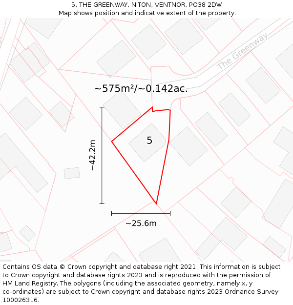 5, THE GREENWAY, NITON, VENTNOR, PO38 2DW: Plot and title map