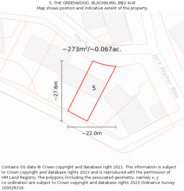 5, THE GREENWOOD, BLACKBURN, BB2 4UR: Plot and title map