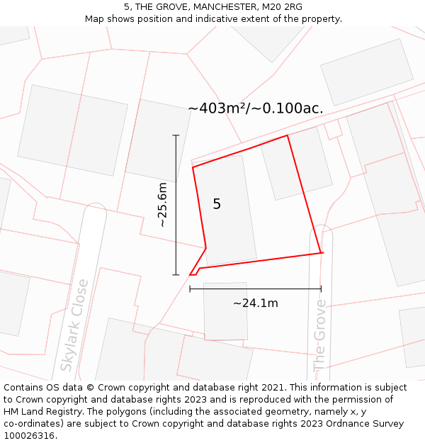 5, THE GROVE, MANCHESTER, M20 2RG: Plot and title map