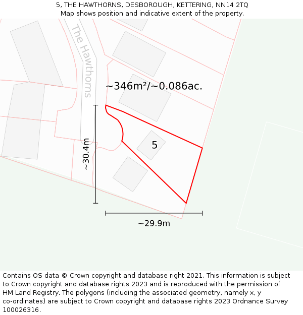 5, THE HAWTHORNS, DESBOROUGH, KETTERING, NN14 2TQ: Plot and title map