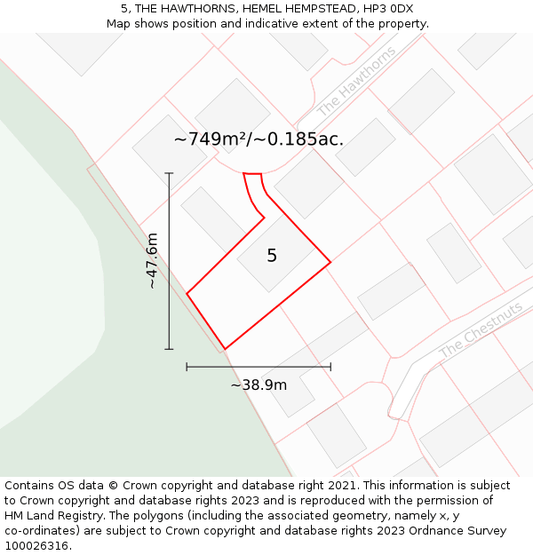 5, THE HAWTHORNS, HEMEL HEMPSTEAD, HP3 0DX: Plot and title map