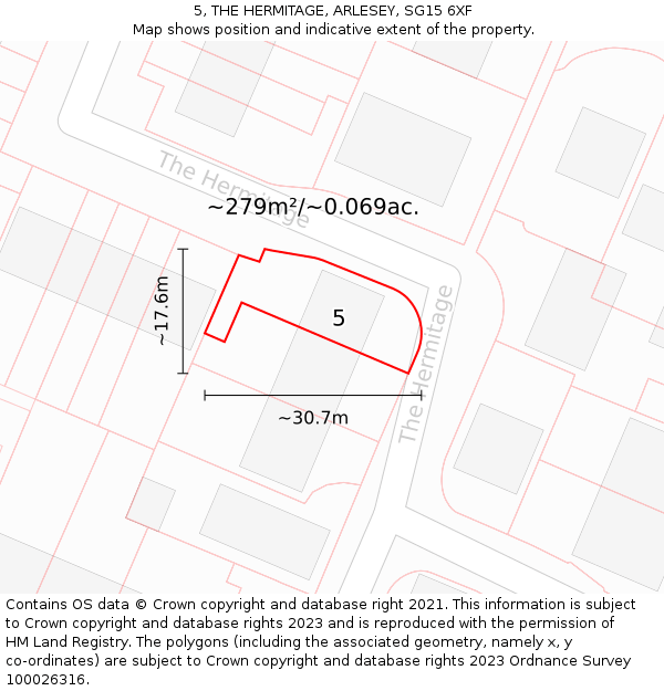 5, THE HERMITAGE, ARLESEY, SG15 6XF: Plot and title map