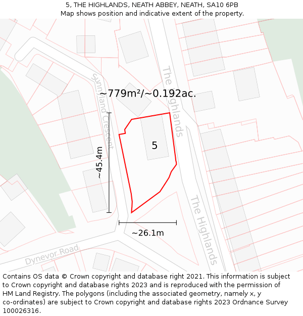 5, THE HIGHLANDS, NEATH ABBEY, NEATH, SA10 6PB: Plot and title map