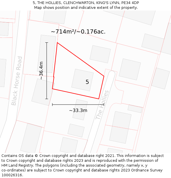 5, THE HOLLIES, CLENCHWARTON, KING'S LYNN, PE34 4DP: Plot and title map