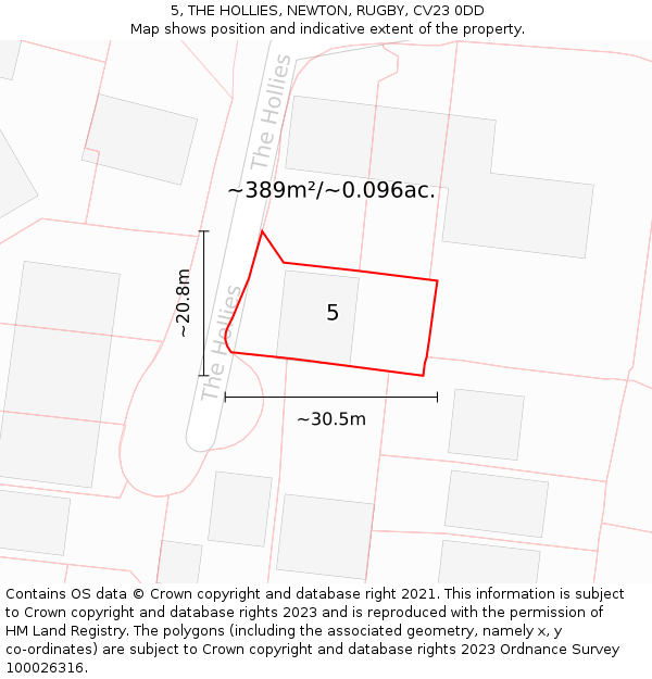 5, THE HOLLIES, NEWTON, RUGBY, CV23 0DD: Plot and title map