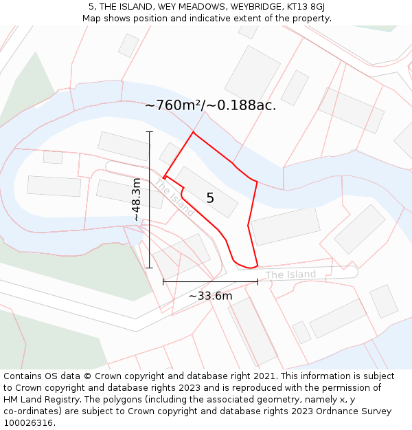 5, THE ISLAND, WEY MEADOWS, WEYBRIDGE, KT13 8GJ: Plot and title map