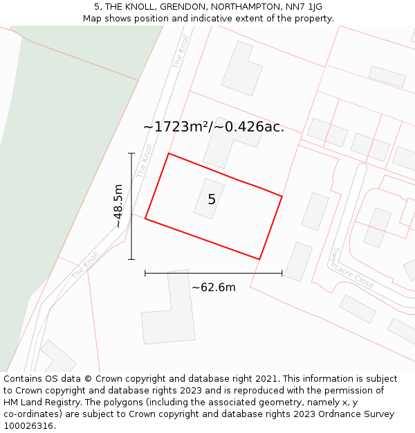 5, THE KNOLL, GRENDON, NORTHAMPTON, NN7 1JG: Plot and title map