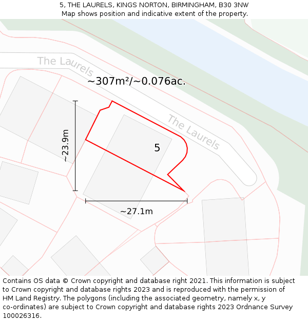 5, THE LAURELS, KINGS NORTON, BIRMINGHAM, B30 3NW: Plot and title map