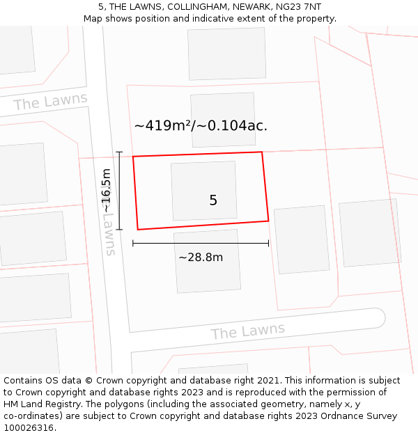 5, THE LAWNS, COLLINGHAM, NEWARK, NG23 7NT: Plot and title map