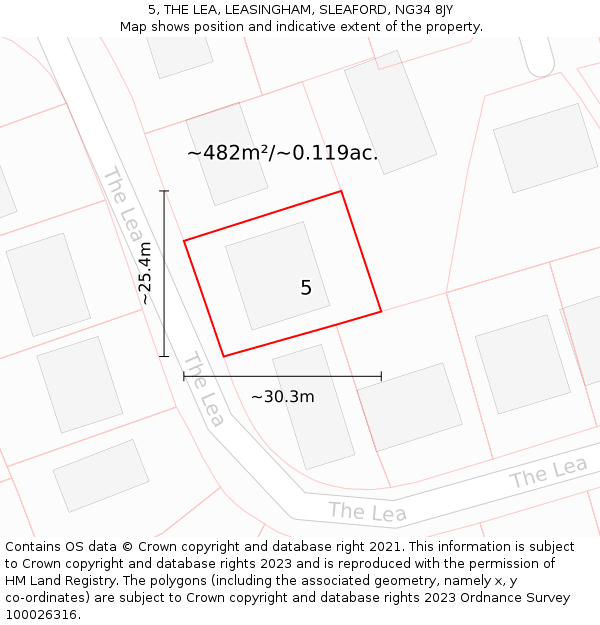 5, THE LEA, LEASINGHAM, SLEAFORD, NG34 8JY: Plot and title map