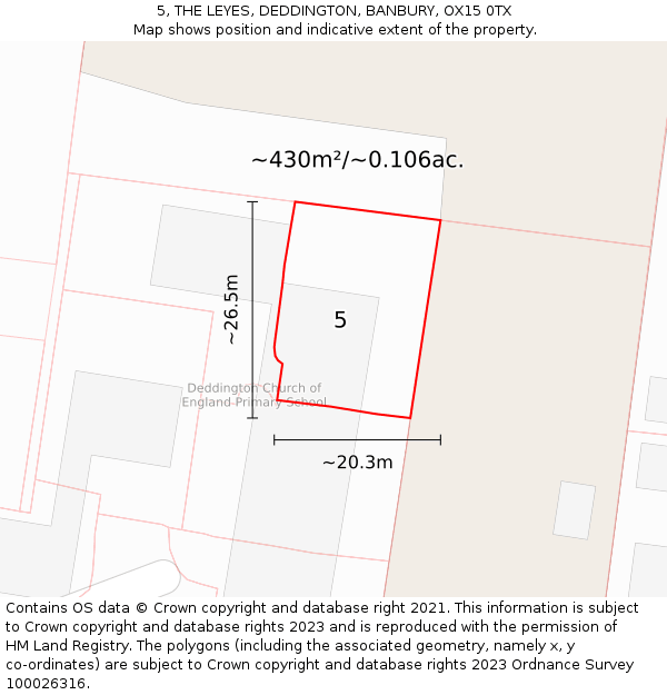 5, THE LEYES, DEDDINGTON, BANBURY, OX15 0TX: Plot and title map