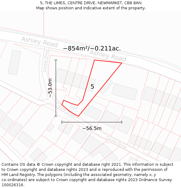 5, THE LIMES, CENTRE DRIVE, NEWMARKET, CB8 8AN: Plot and title map