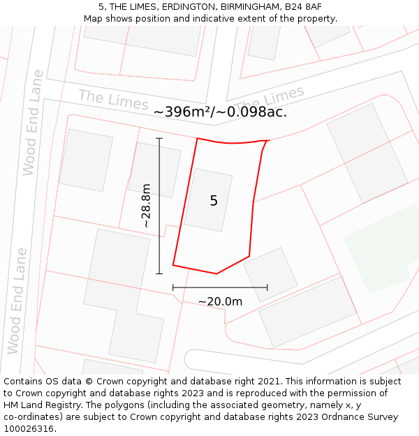 5, THE LIMES, ERDINGTON, BIRMINGHAM, B24 8AF: Plot and title map