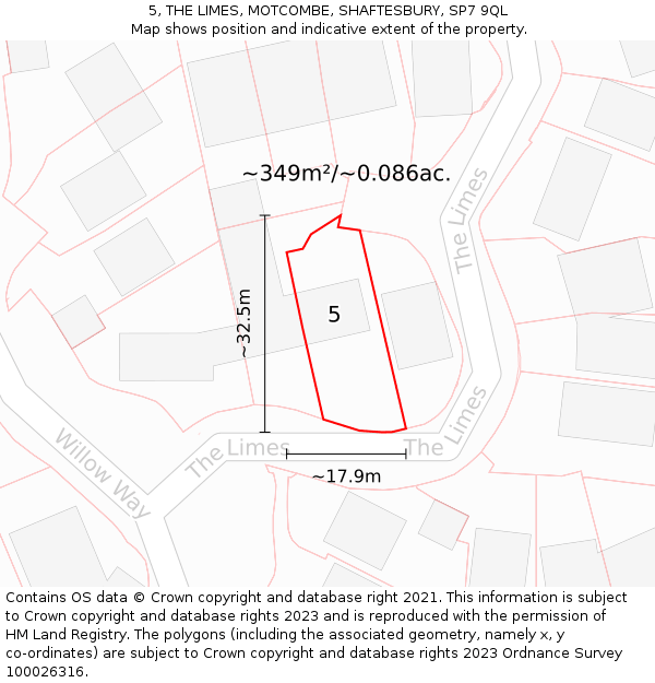 5, THE LIMES, MOTCOMBE, SHAFTESBURY, SP7 9QL: Plot and title map