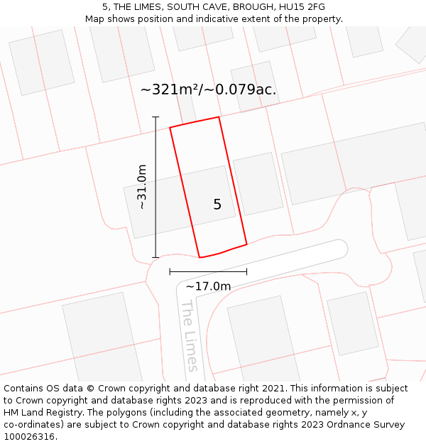 5, THE LIMES, SOUTH CAVE, BROUGH, HU15 2FG: Plot and title map