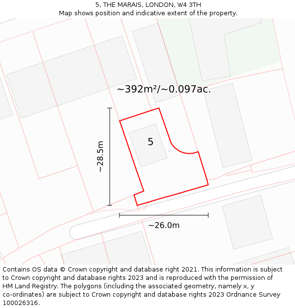 5, THE MARAIS, LONDON, W4 3TH: Plot and title map